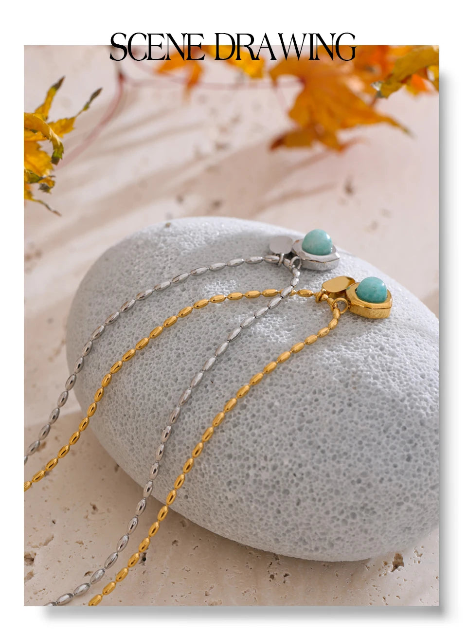 Natural stone geometric necklace in gold-plated stainless steel with natural stone.