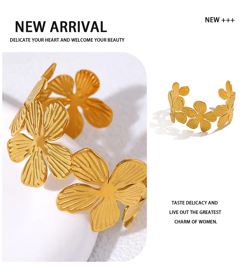 Floral Cuff Bracelet — 316L Stainless Steel · PS452