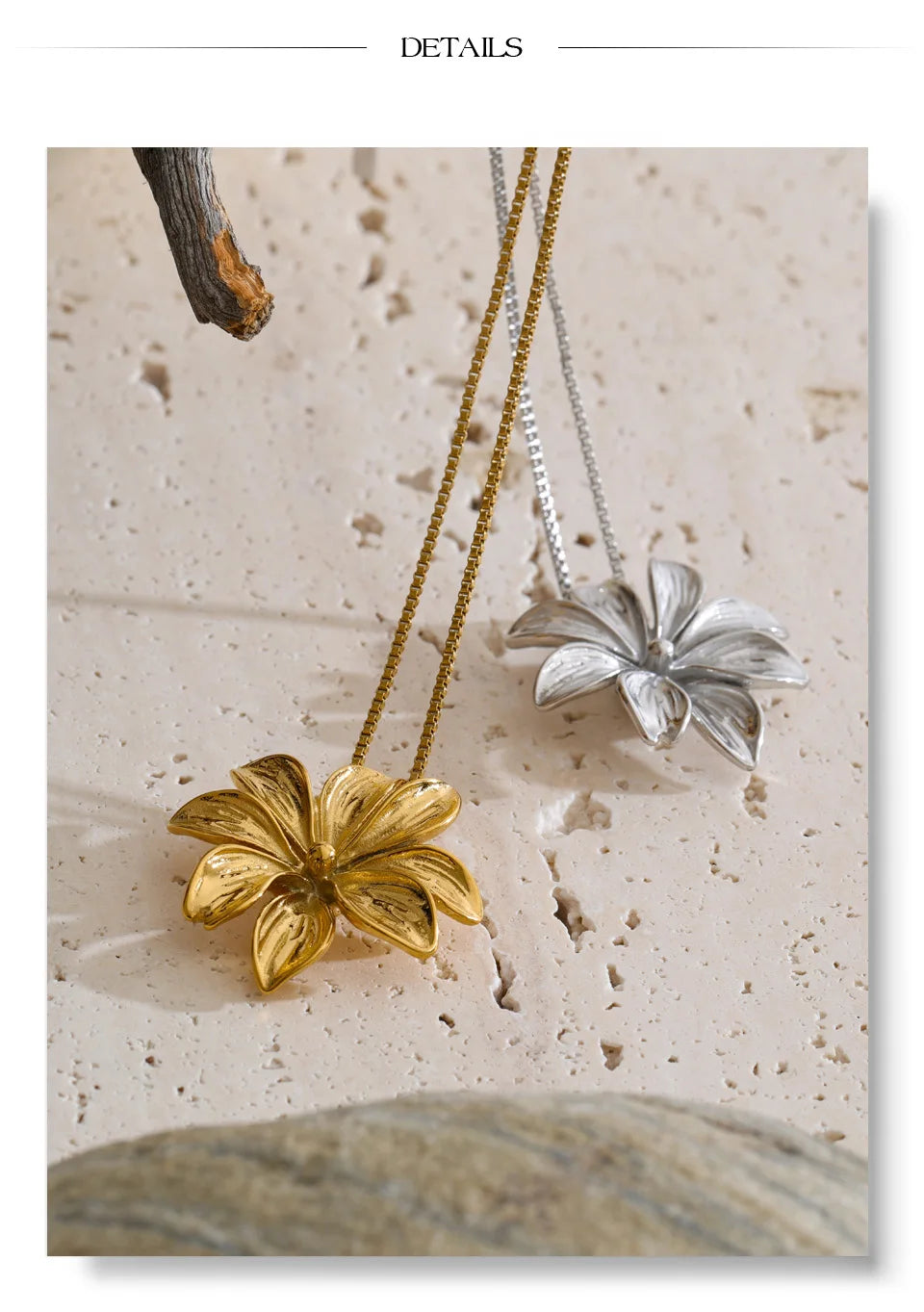 Flower necklace in gold-plated stainless steel.