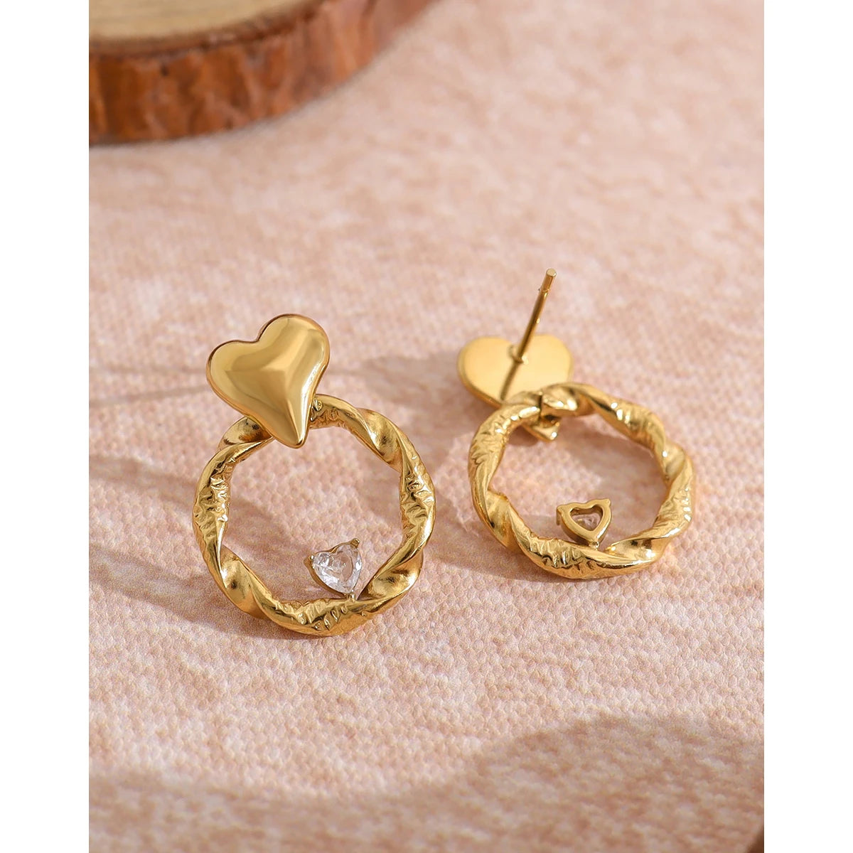 Stud Earrings Heart Crystal Irregular — 316L Stainless Steel · PS465