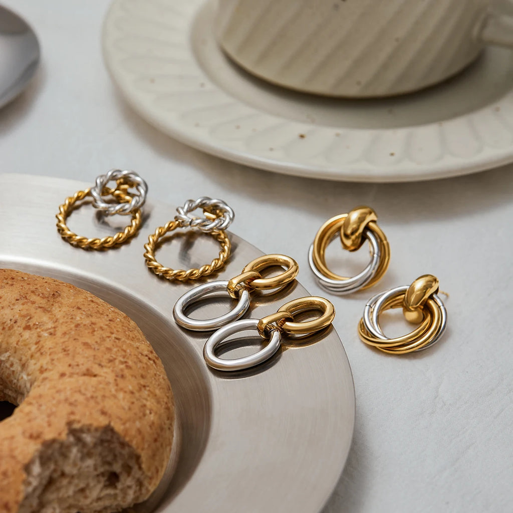 Two-Tone Knot Hoop Earrings — Stainless Steel · PS102