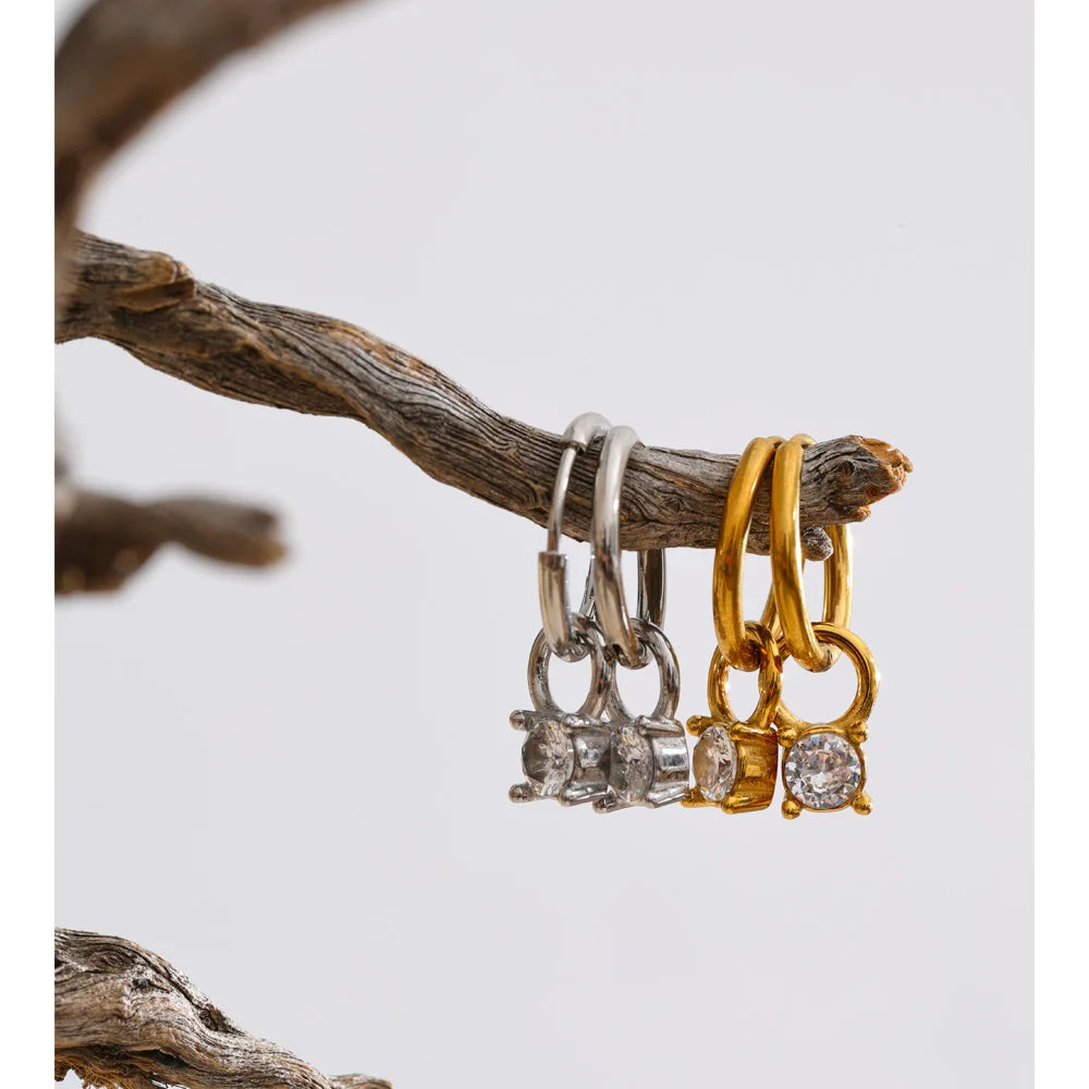 Cubic Zirconia Geometric Earrings — Gold-Plated Stainless Steel with Cubic Zirconia · PS1456