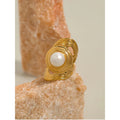 Wide Natural Stone Metal Texture Ring — 316L Stainless Steel · PS454