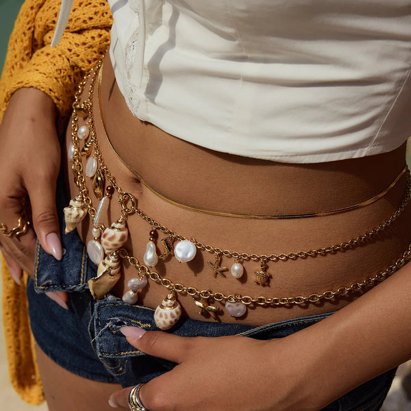 Pearl Belly Chain Pendant Collection — Stainless Steel · PS202