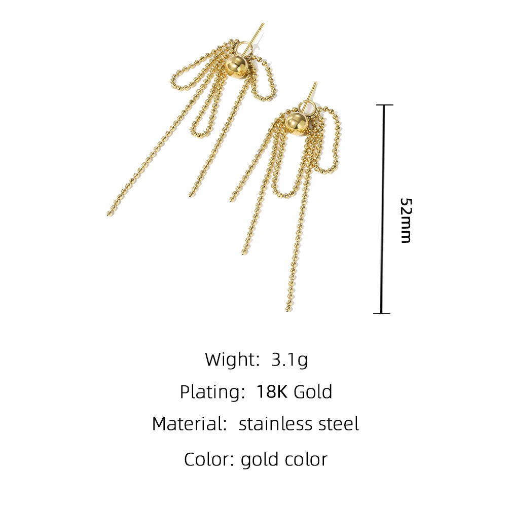 Stud Drop Tassel Earrings Metal Texture — 316L Stainless Steel · PS433