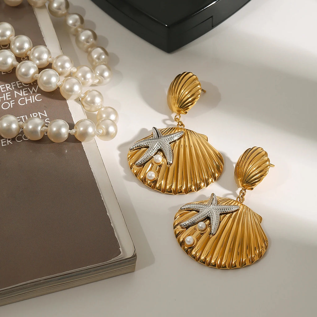 Shell Flower Stud Earrings — Stainless Steel · PS078