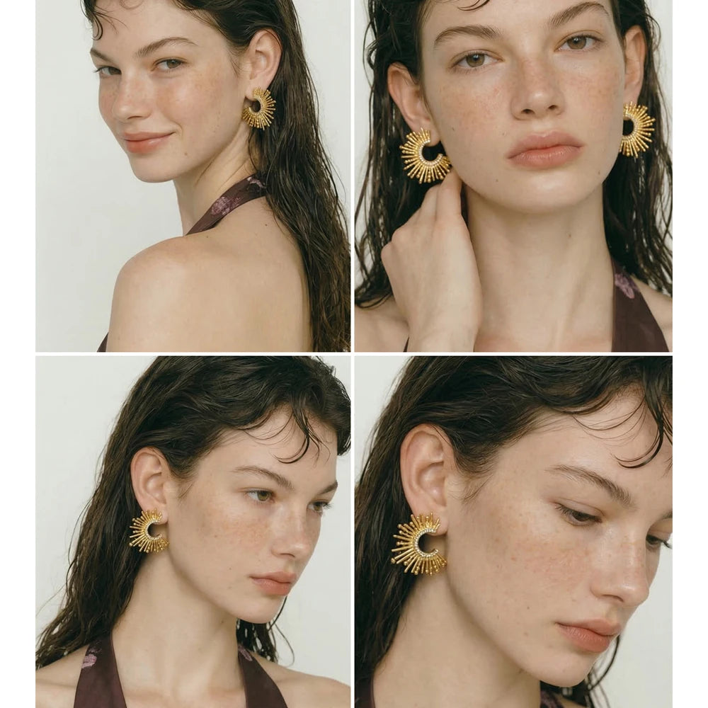 Cubic Zirconia Geometric Earrings — Gold-Plated Stainless Steel with Cubic Zirconia · PS1178
