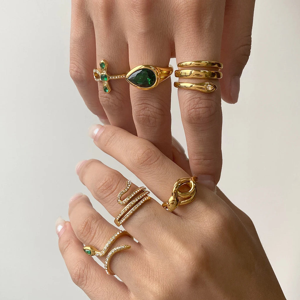 Snake Stone Ring Stack — Stainless Steel · PS244