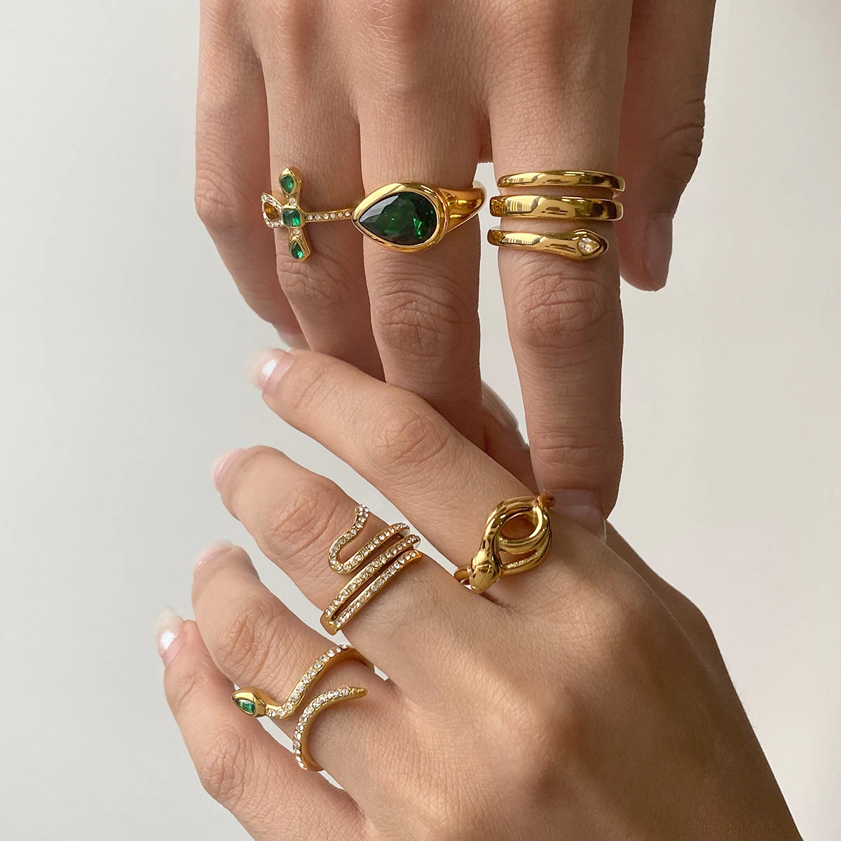 Snake Stone Ring Stack — Stainless Steel · PS244