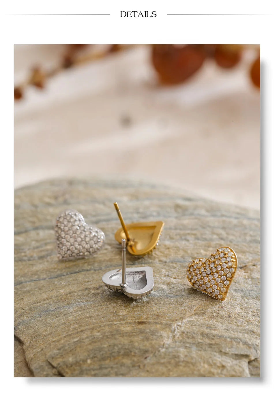 Cubic Zirconia Heart Earrings — Gold-Plated Stainless Steel with Cubic Zirconia · PS1524