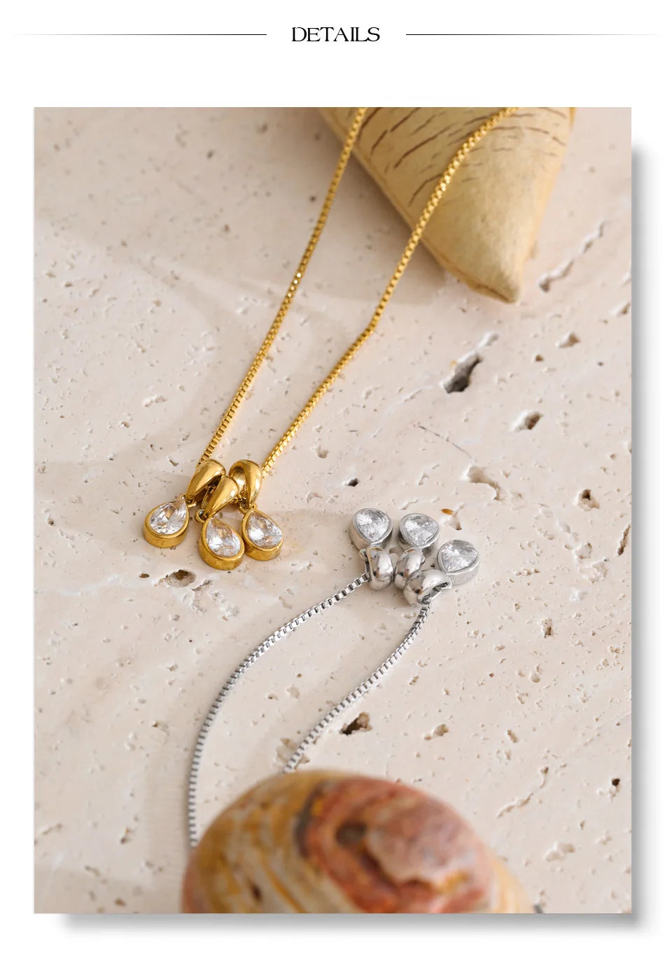Cubic zirconia geometric necklace in gold-plated stainless steel with cubic zirconia.