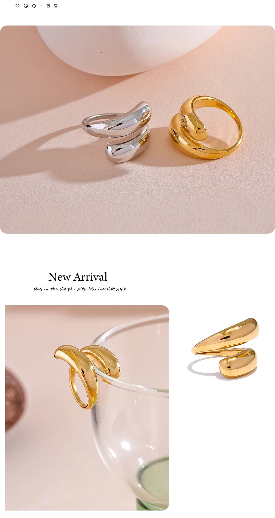 Geometric ring in 18K gold-plated stainless steel.