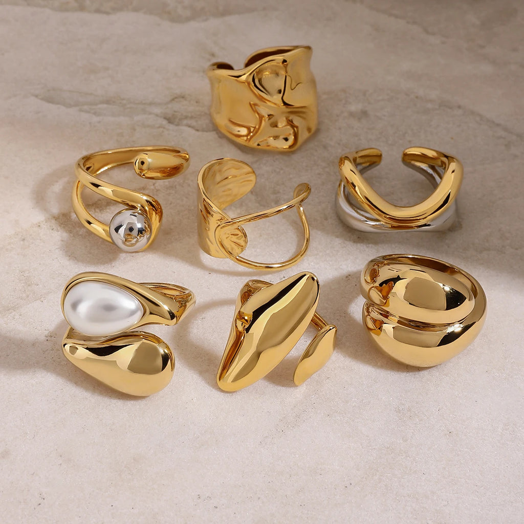 Two-Tone Pearl Waterdrop Ring — Stainless Steel · PS368
