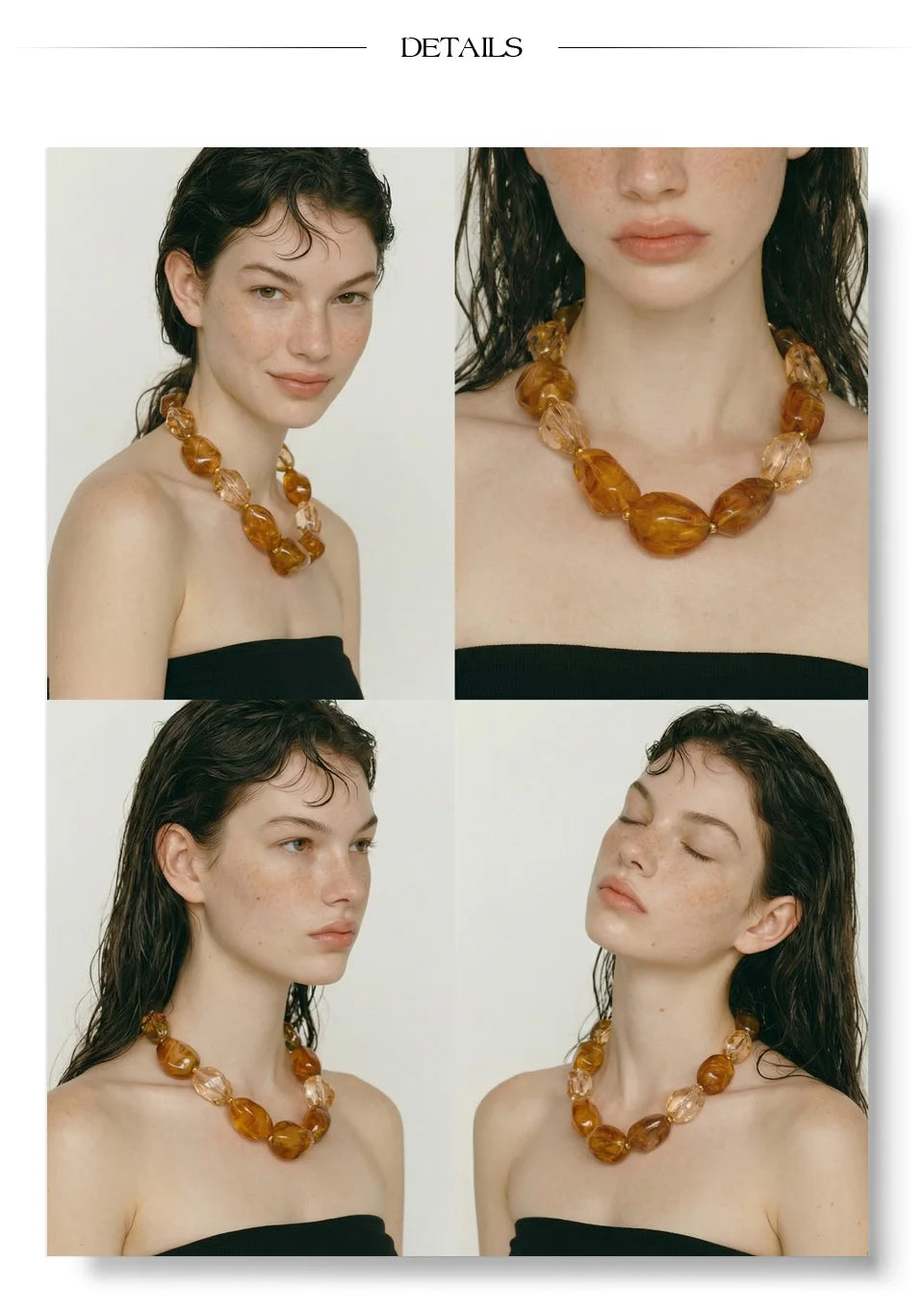 Resin acrylic geometric necklace in gold-plated stainless steel with resin and acrylic.