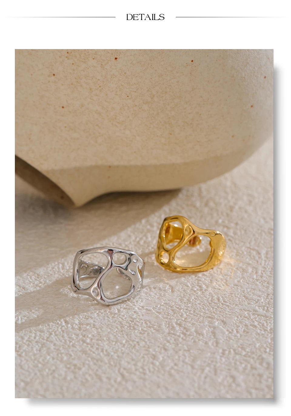 Geometric ring in gold-plated stainless steel.