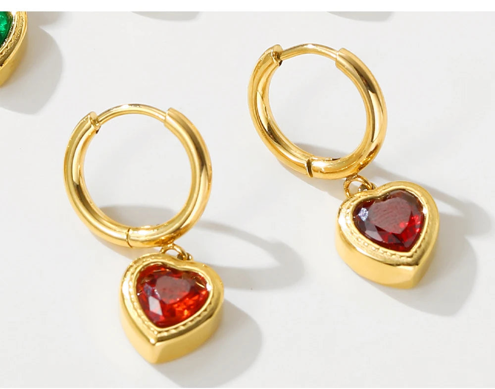 Dangle Earrings Zircon Crystal Heart Charm — 316L Stainless Steel · PS482