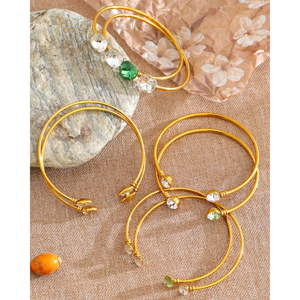 Crystal Geometric Bracelet — Gold-Plated Stainless Steel with Crystal · PS1121
