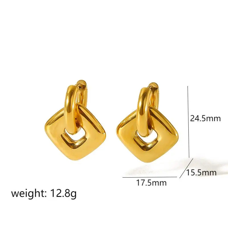 Fashion Classic 18K Gold Plated Flower Heart Dangle Earrings Glossy Waterproof Stainless Steel Star Moon Pendant Hoop Earrings