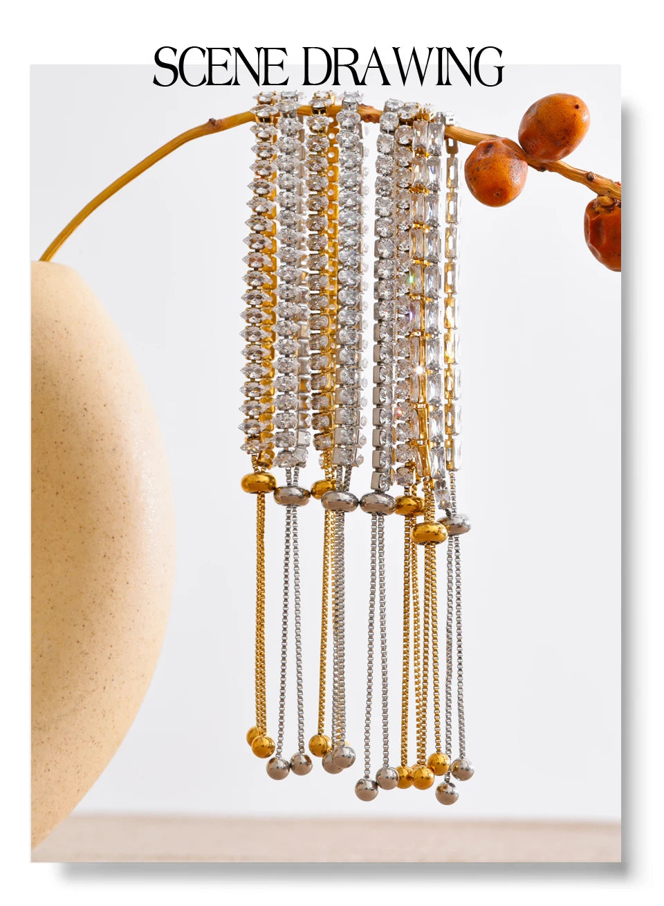 Cubic zirconia geometric bracelet in gold-plated stainless steel with cubic zirconia.