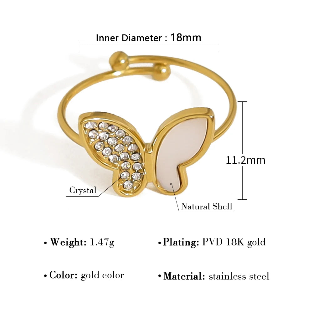 Butterfly Adjustable Ring Crystal Shell — 316L Stainless Steel · PS458