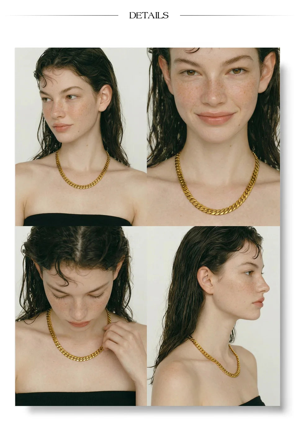 Geometric chain necklace in gold-plated stainless steel.