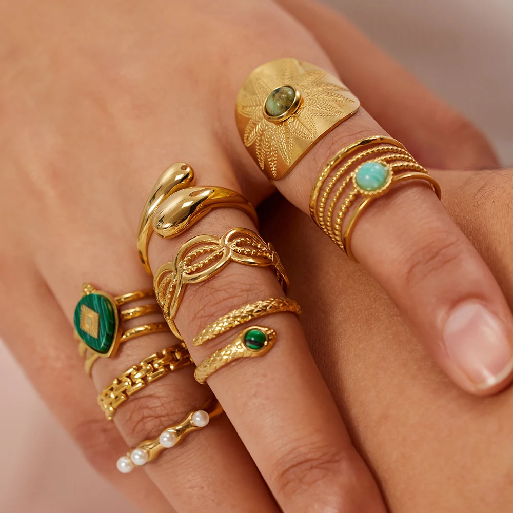 Green Turquoise Malachite Ring — Stainless Steel · PS310