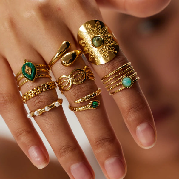 Green Turquoise Malachite Ring — Stainless Steel · PS310