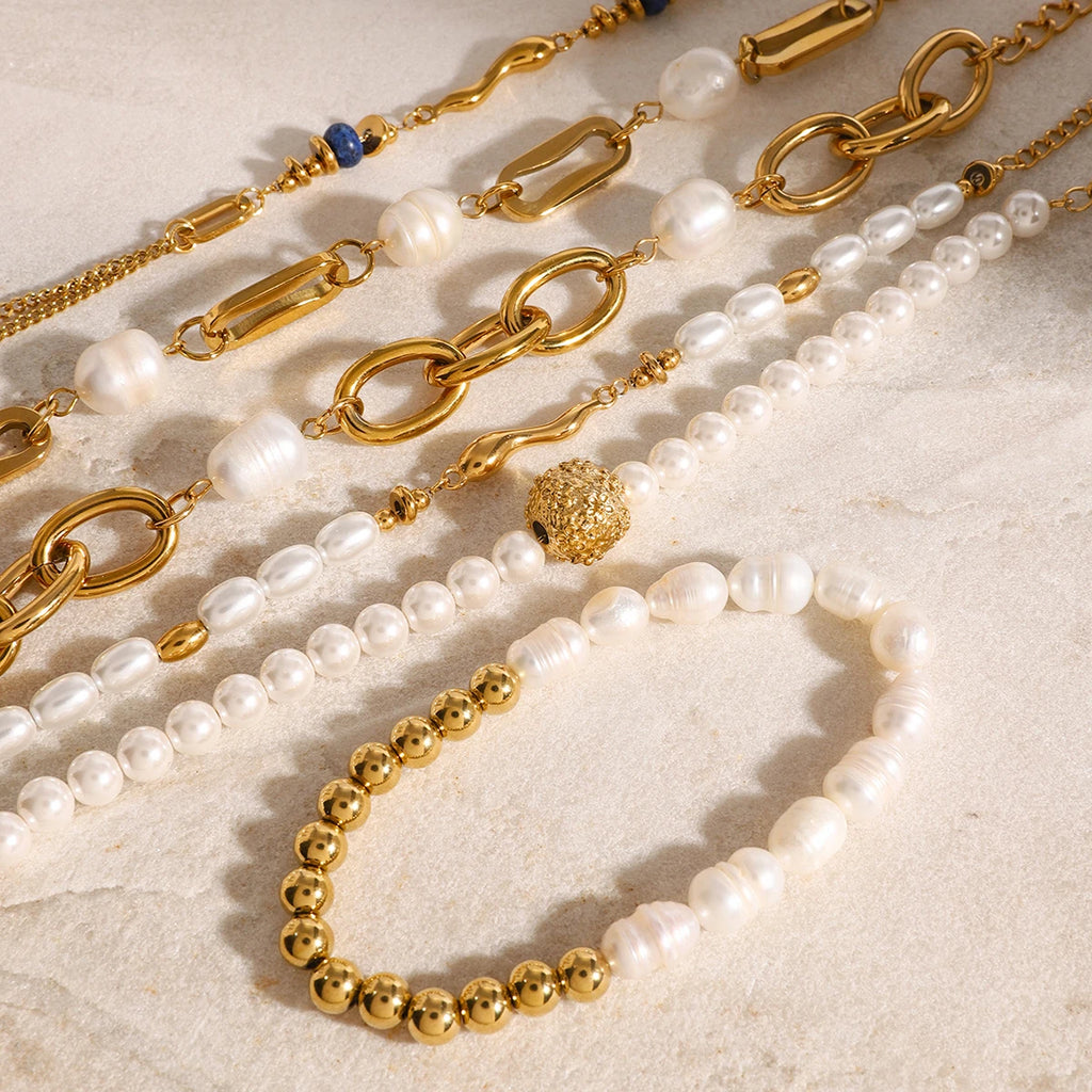Pearl Chain Bracelet Stack — Stainless Steel · PS025