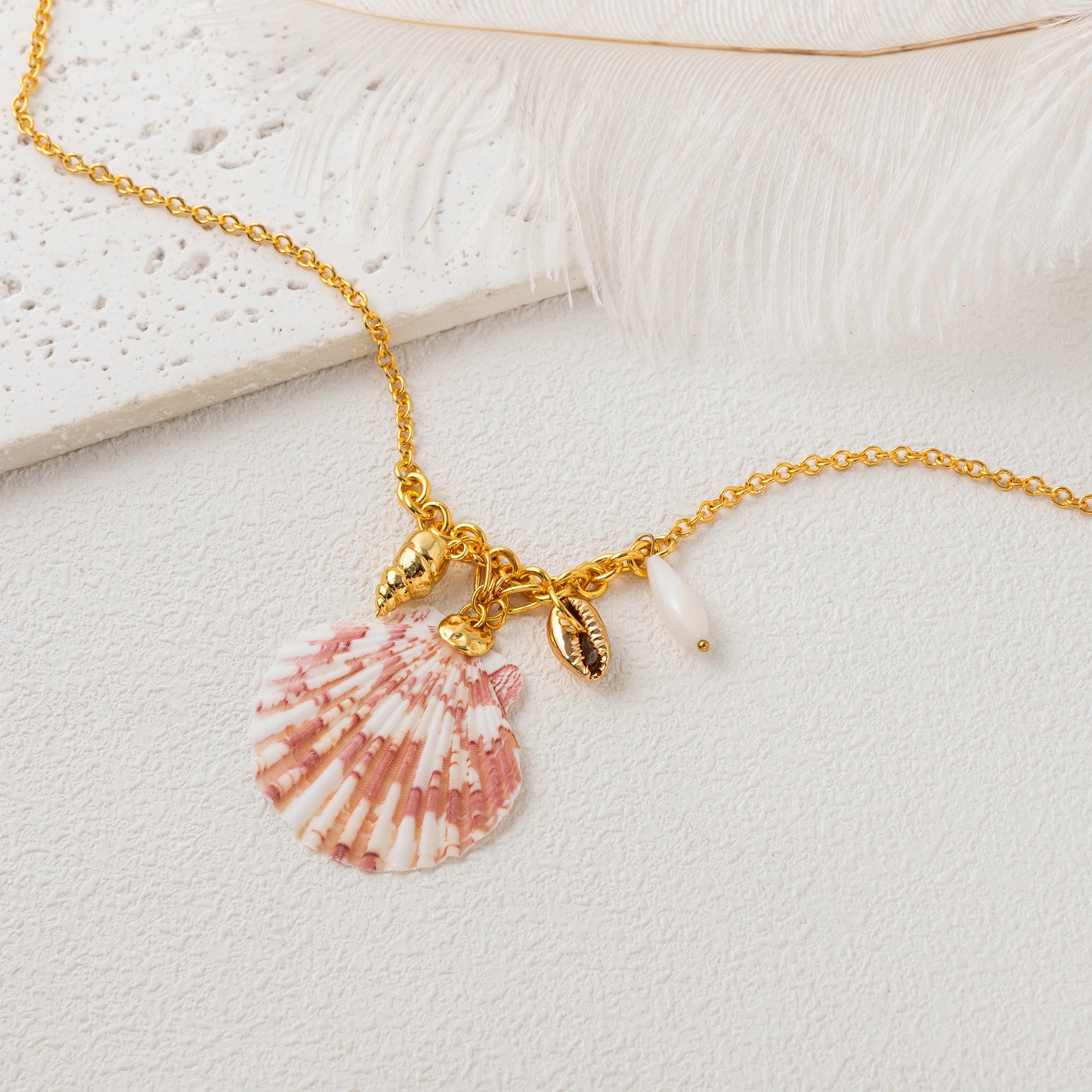 Summer beach breeze, purple seashell, conch, personality, niche design, gold necklace, color preservation