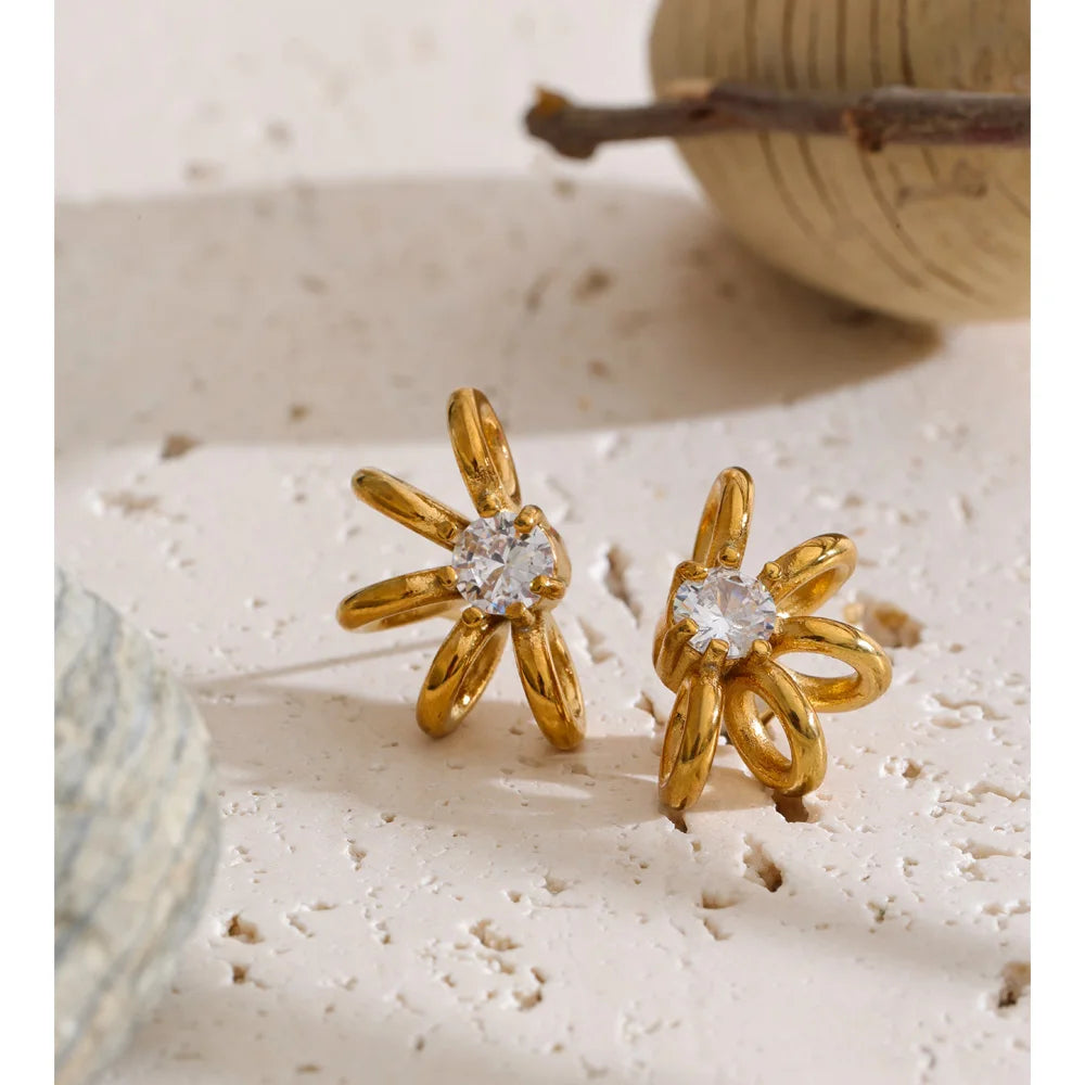 Cubic Zirconia Geometric Earrings — Gold-Plated Stainless Steel with Cubic Zirconia · PS1425