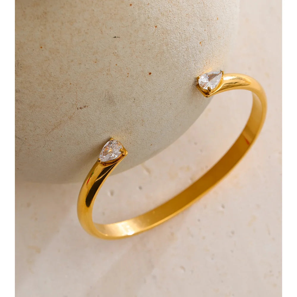 Cubic Zirconia Geometric Bracelet — Gold-Plated Stainless Steel with Cubic Zirconia · PS1592