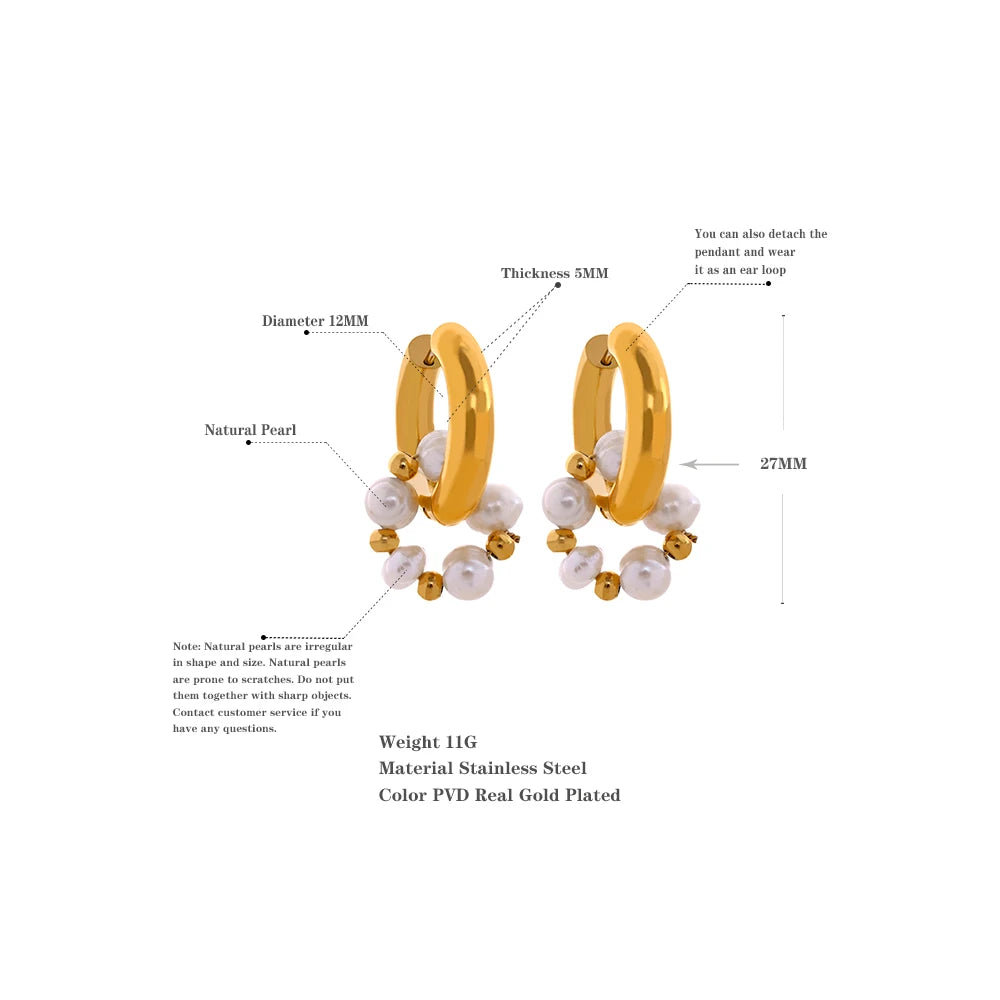 Freshwater Pearl Geometric Earrings — 18K Gold-Plated Stainless Steel with Freshwater Pearl · PS1683