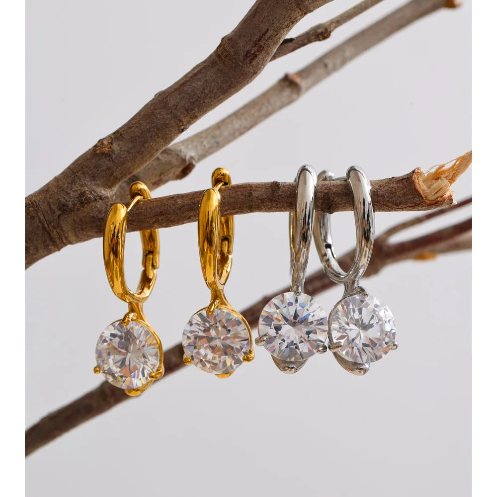 Cubic Zirconia Geometric Earrings — Gold-Plated Stainless Steel with Cubic Zirconia · PS1493
