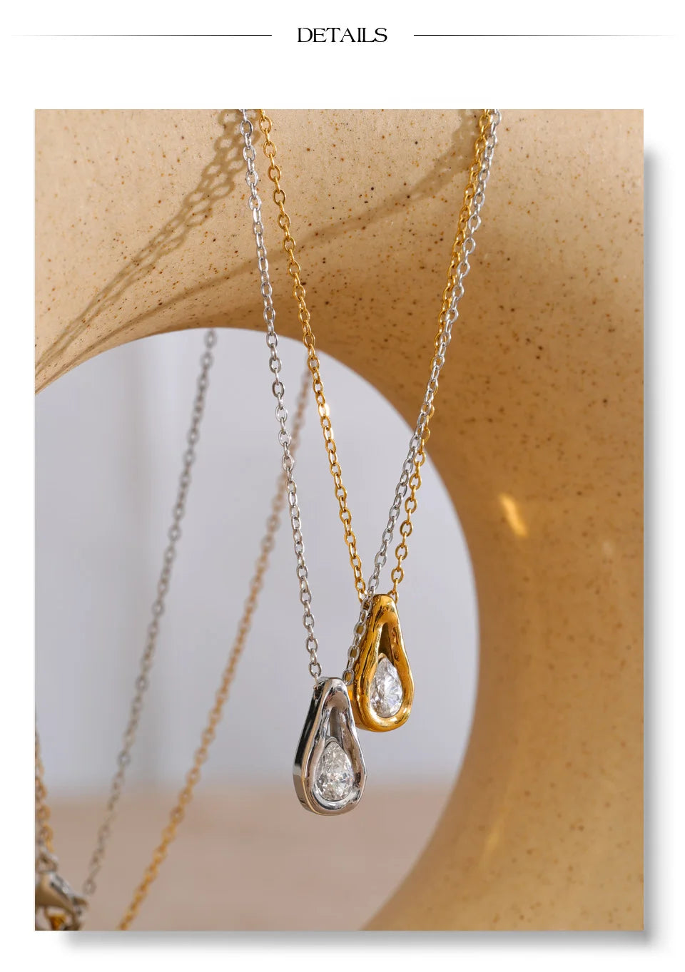Cubic zirconia geometric necklace in gold-plated stainless steel with cubic zirconia.