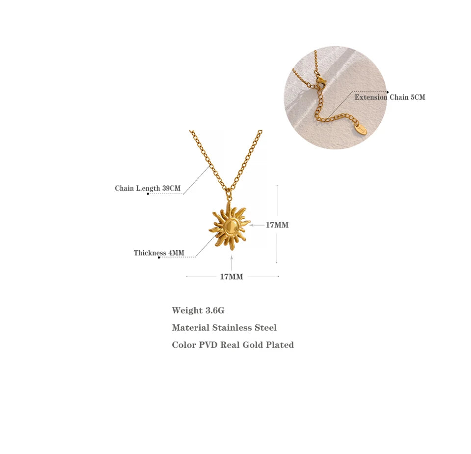 Sun geometric necklace in gold-plated stainless steel.