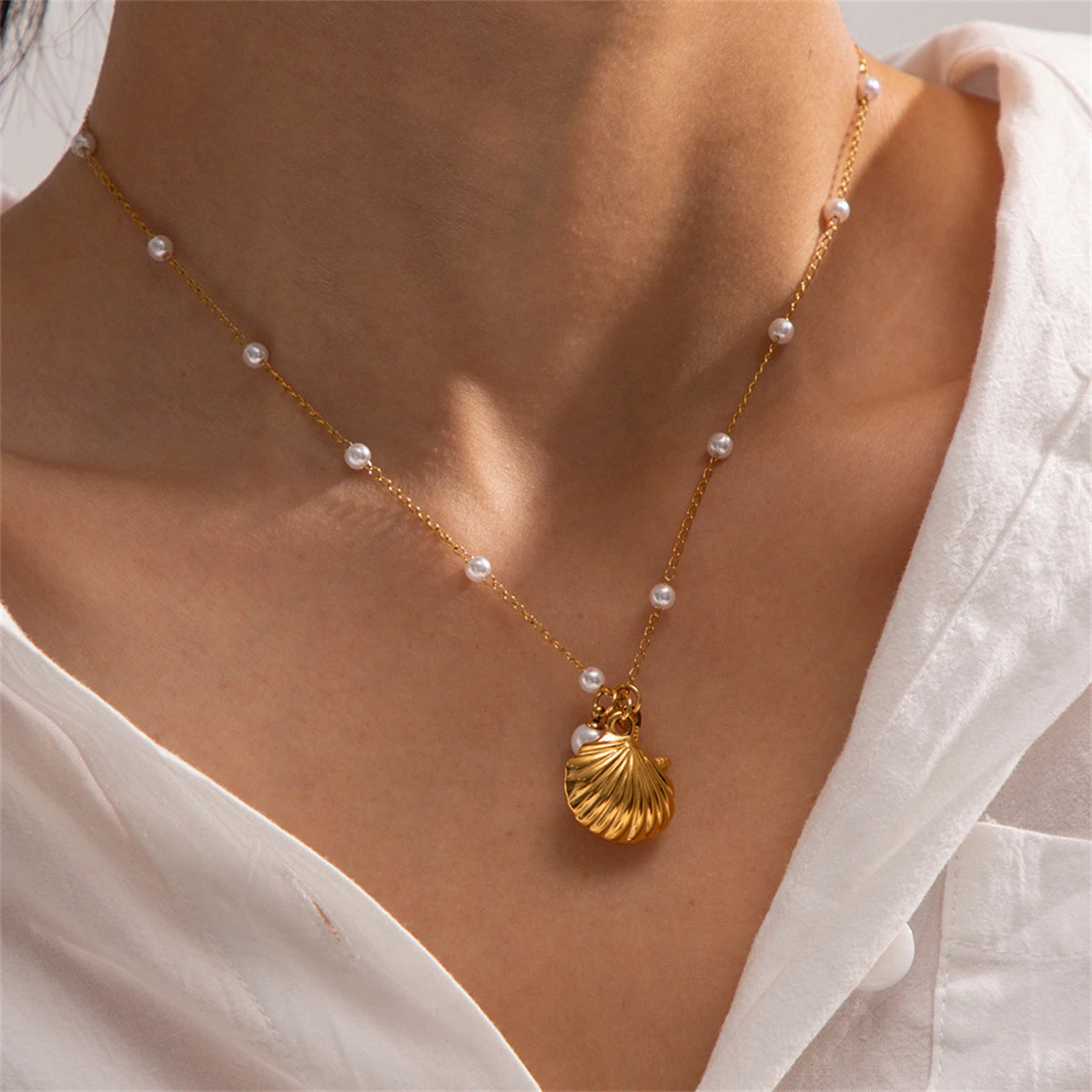 New French Ocean Series Pearl Accessories Fashion Versatile Starfish Shell Necklace Titanium Steel Color Preservation