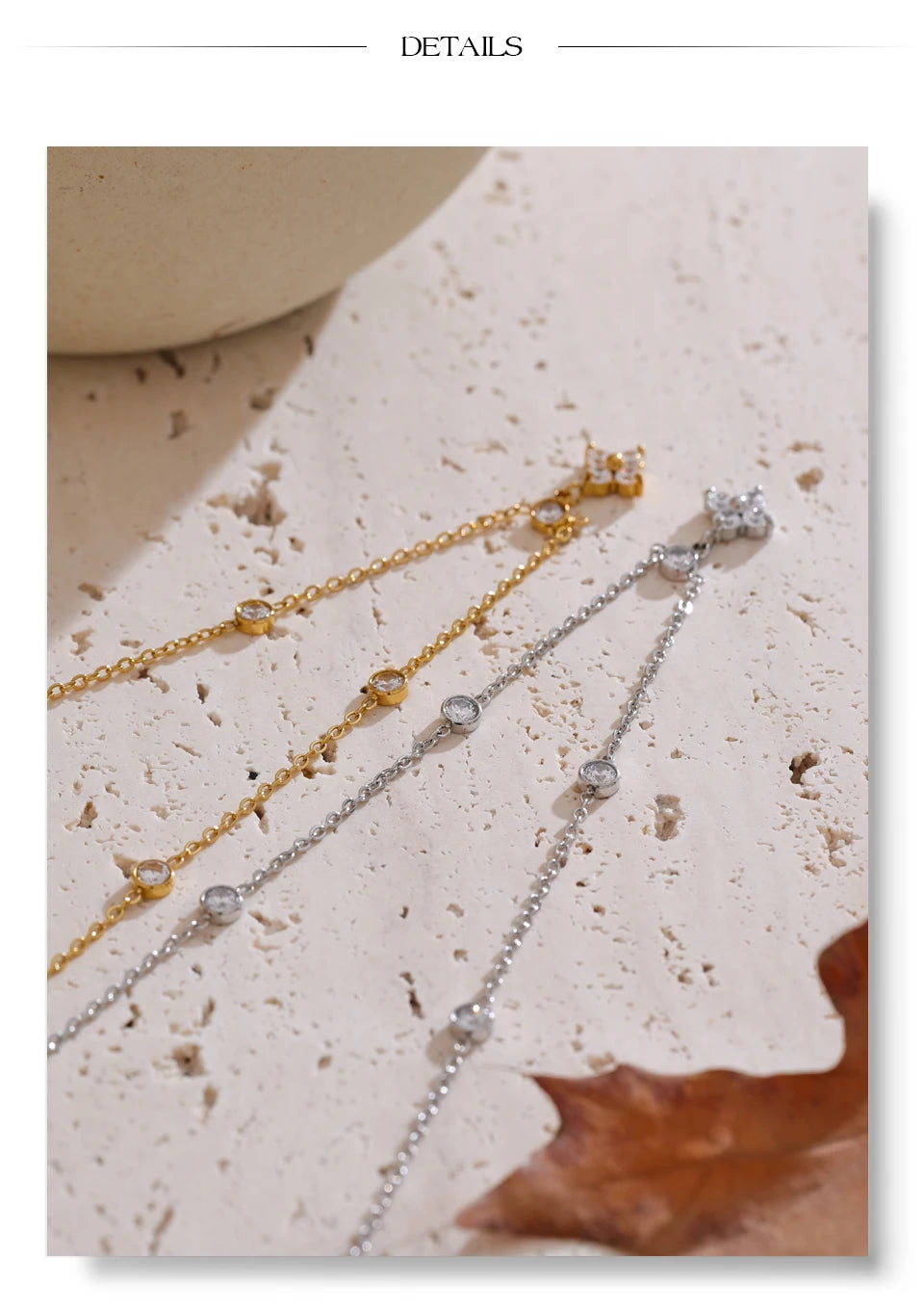 Cubic zirconia flower necklace in gold-plated stainless steel with cubic zirconia.
