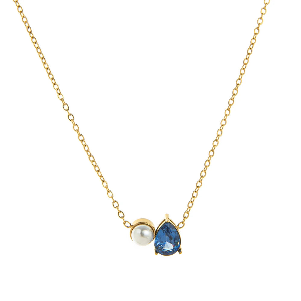 Titanium steel ins teardrop pearl December birthstone necklace zircon pendant gold-plated color preservation