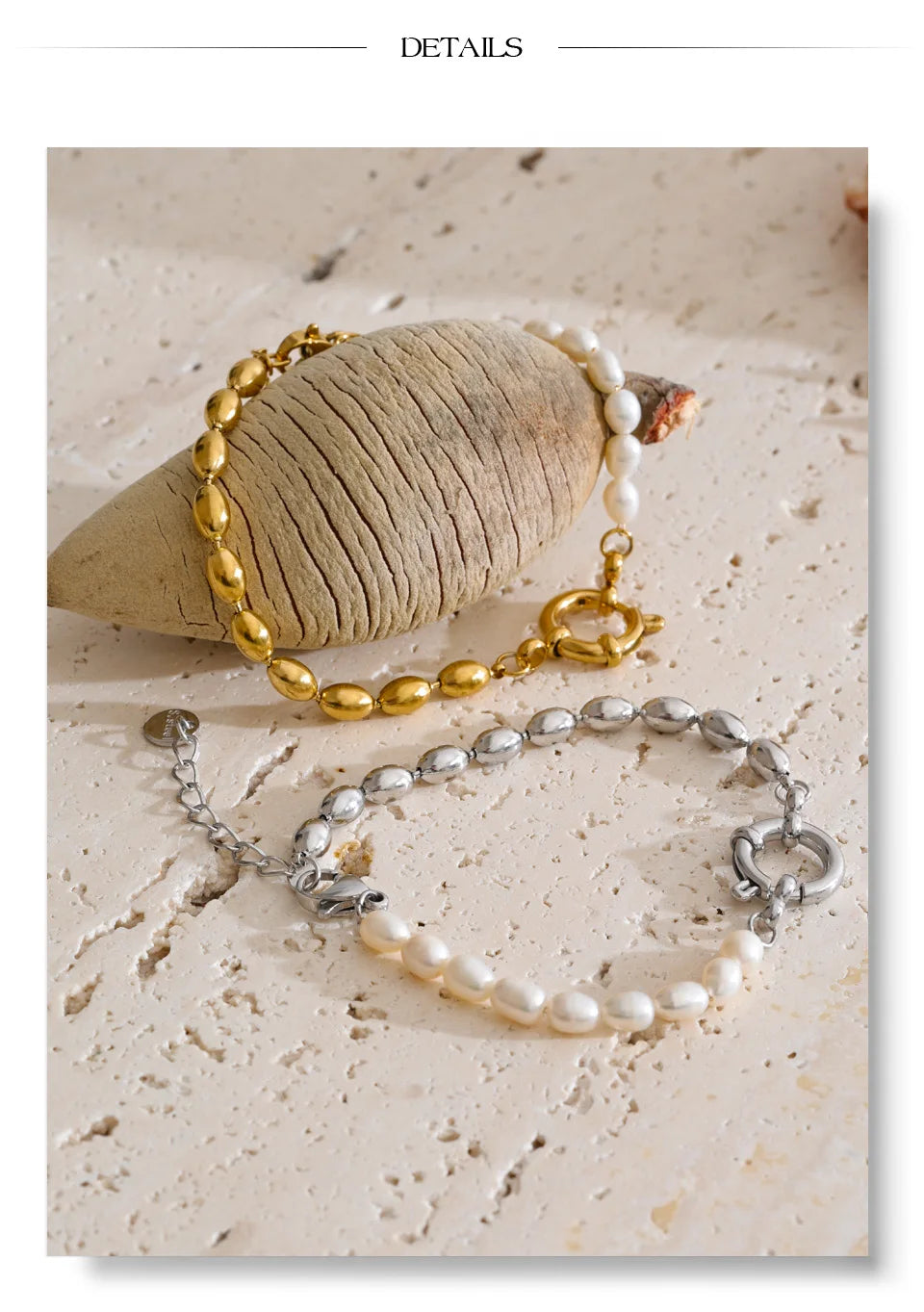 Freshwater Pearl Geometric Bracelet — Gold-Plated Stainless Steel with Freshwater Pearl · PS2057