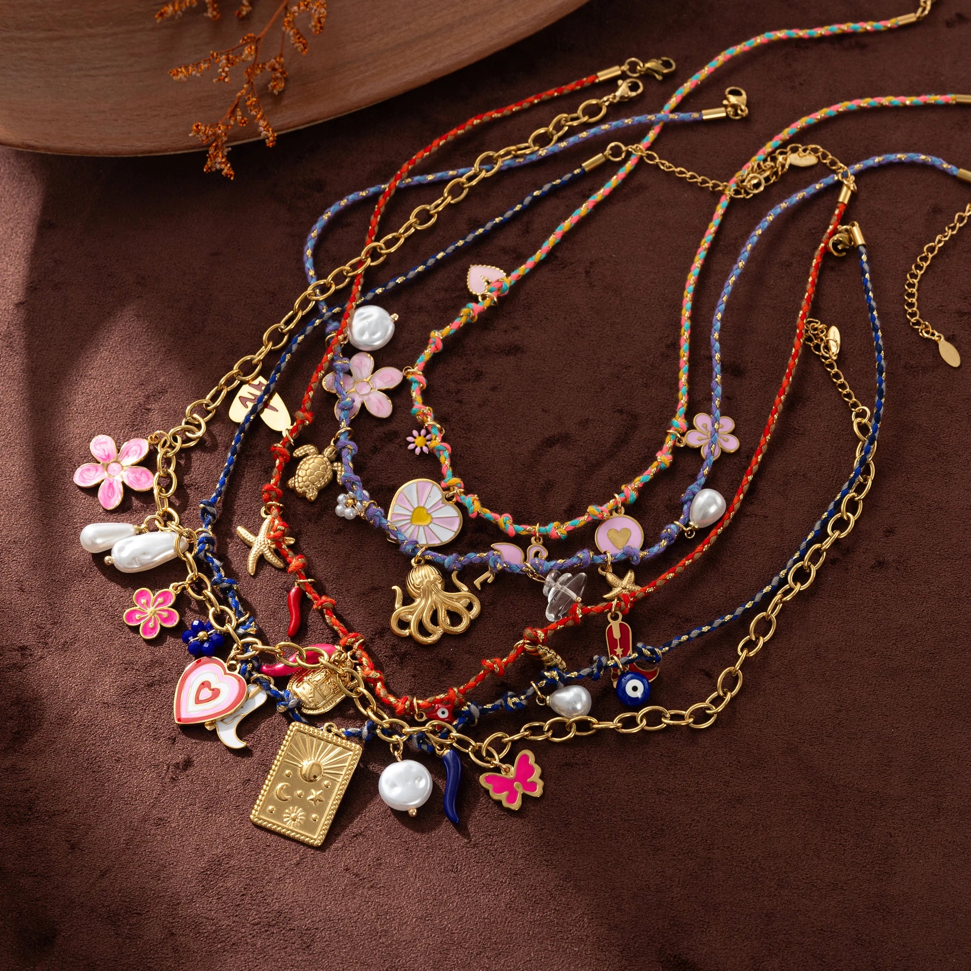 Y2K Charm Necklace for Women Evil Eye Heart Tarot Pendant 18K Gold Plated Boho Jewelry