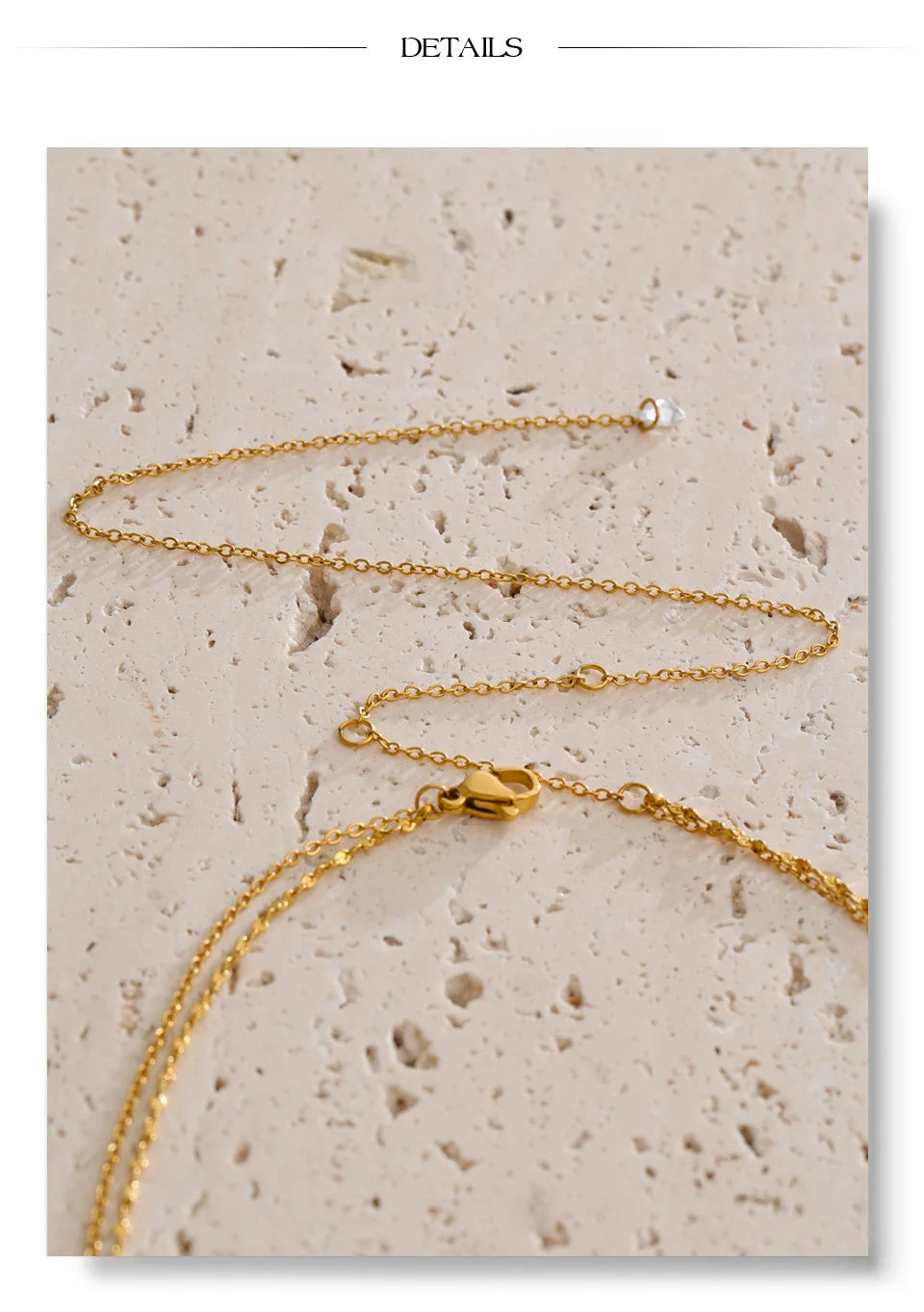 Cubic zirconia geometric chain necklace in gold-plated stainless steel with cubic zirconia.