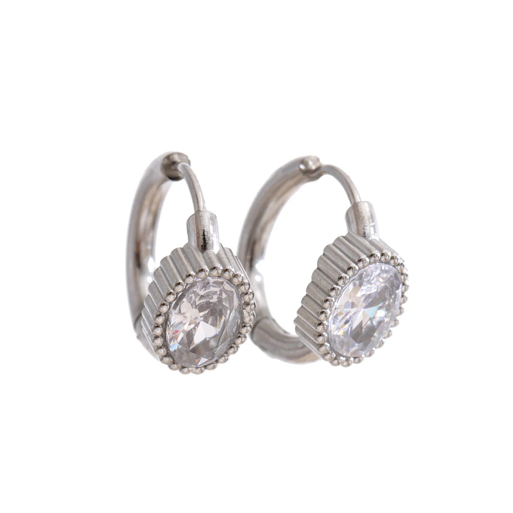 Cubic Zirconia Geometric Earrings — 14K Gold-Plated Stainless Steel with Cubic Zirconia · PS1431