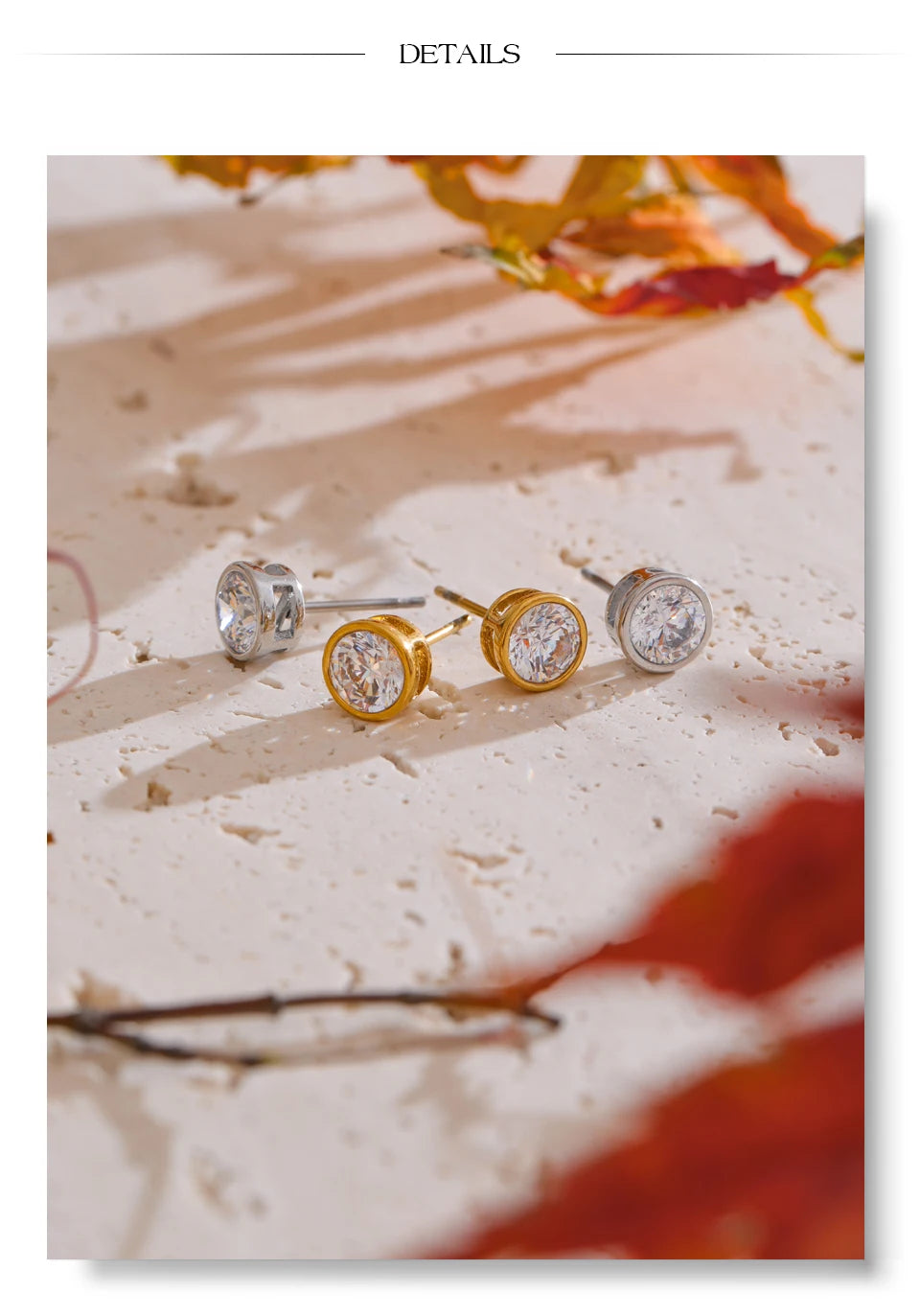 Cubic zirconia geometric earrings in gold-plated stainless steel with cubic zirconia.