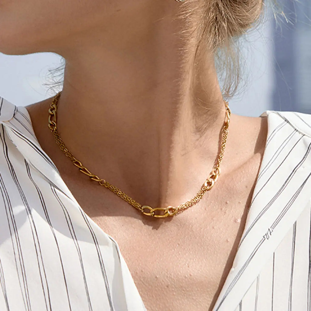 Two-Tone Figaro Chain Necklace — Stainless Steel · PS357