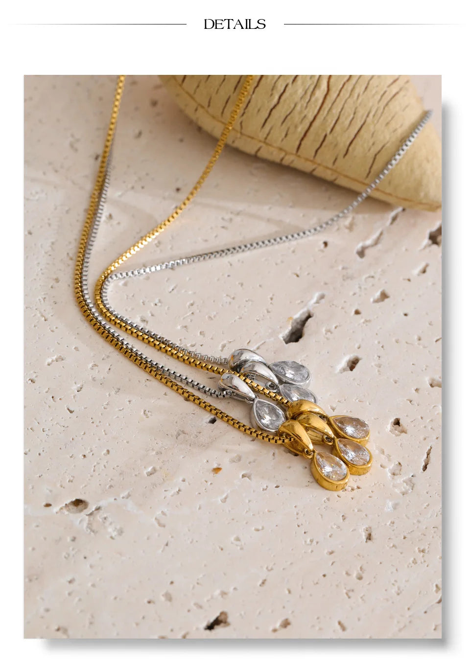 Cubic zirconia geometric necklace in gold-plated stainless steel with cubic zirconia.