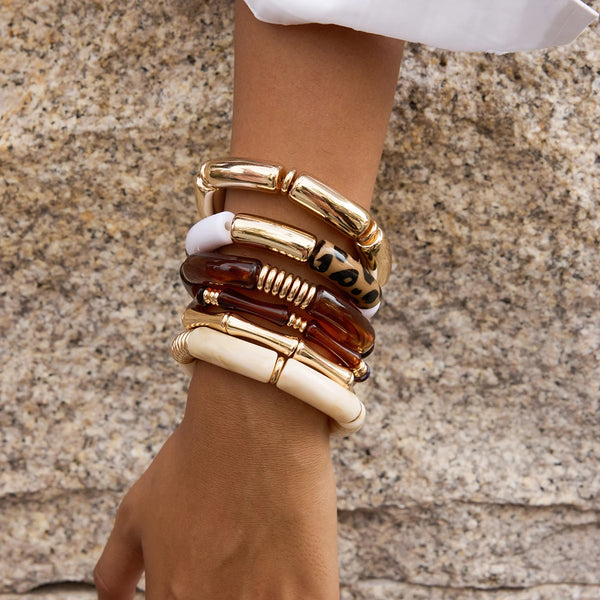 Resin Bangle Bracelet Stack — Stainless Steel · PS037