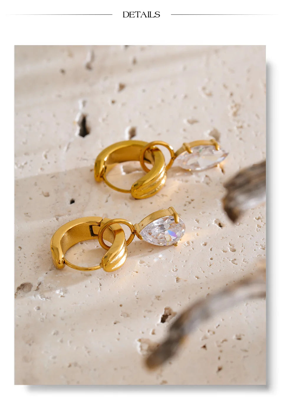 Cubic Zirconia Geometric Earrings — Gold-Plated Stainless Steel with Cubic Zirconia · PS1420