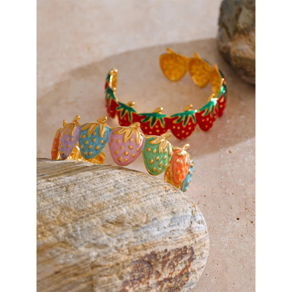 Red Enamel Multi-Color Bracelet — Gold-Plated Stainless Steel with Enamel · PS1601