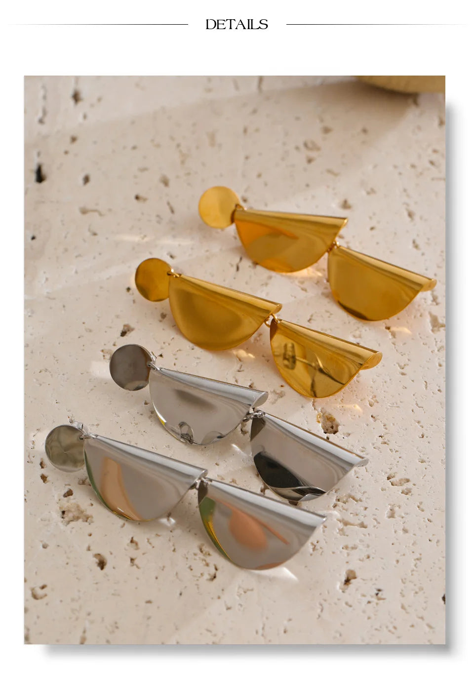 Geometric earrings in stainless steel.