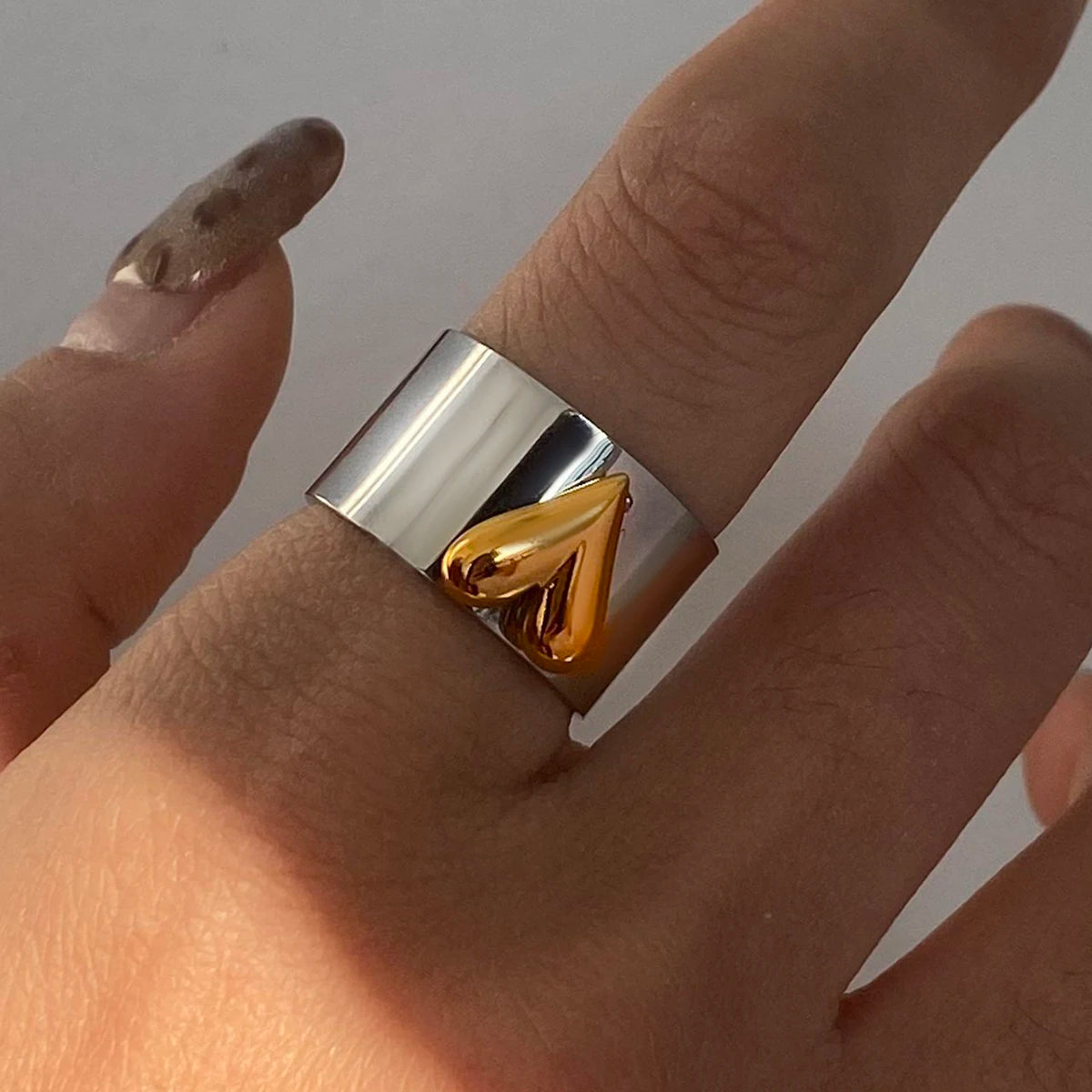 Geometric Heart Ring Stack — Stainless Steel · PS235